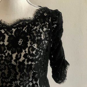 Joie Black Fringe and Lace Top